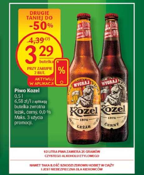 Piwo Kozel za 3.29 zł/butelkę przy zakupie 2 w Delikatesy Centrum