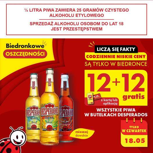 Piwo Desperados w butelce 12+12 gratis 18.05.2023