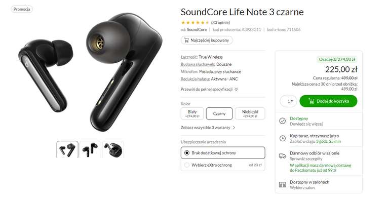 Słuchawki SoundCore Life Note 3 czarne