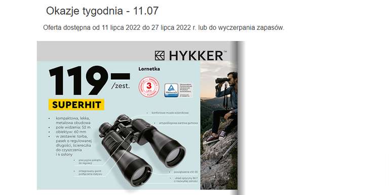 Lornetka Hykker 10-30x60 w Biedronce za 119 zł