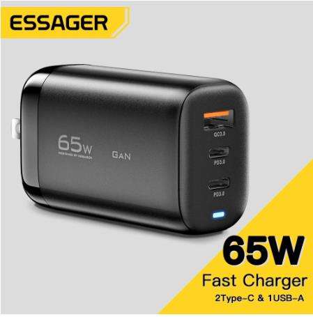 Ładowarka Essager 65W GaN Fast Charge QC3.0 USB Type C Charger PD3.0 $14.58