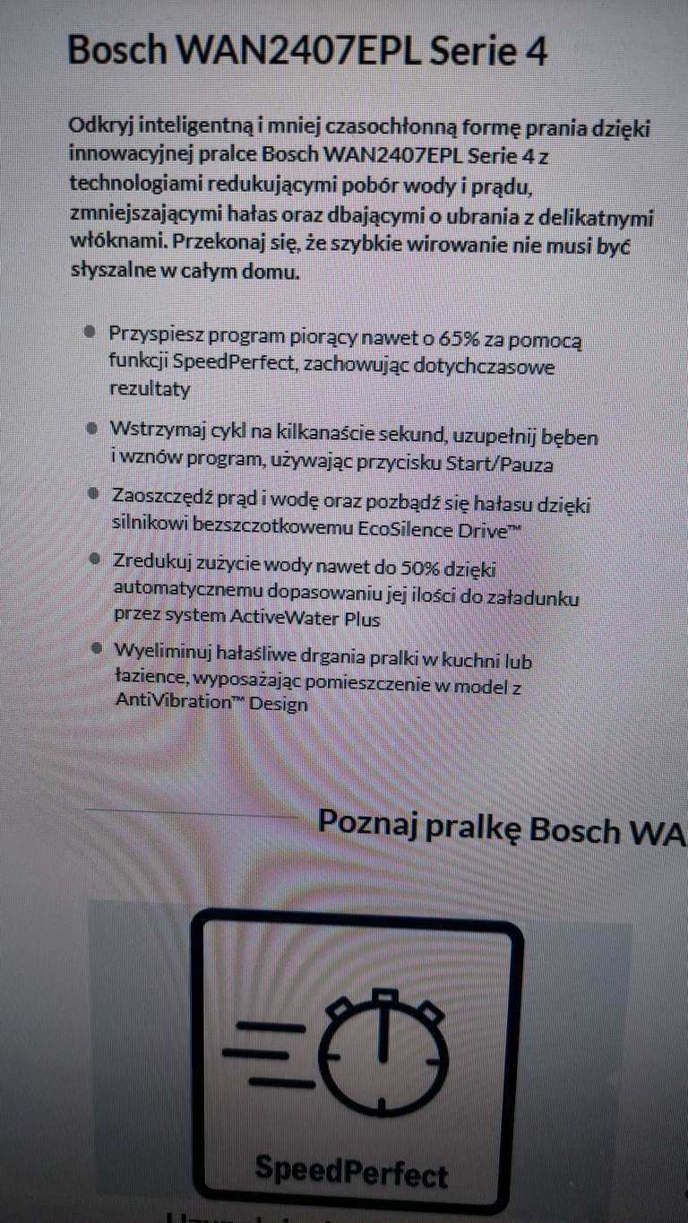 Pralka Bosch WAN2407EPL Serie 4. Możliwe 1329,05 zł w ratach (1 rata gratis)