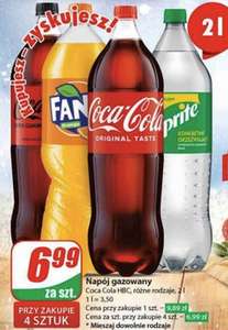 Coca Cola, Coca Cola Zero, Sprite, Fanta 2L - taniej przy zakupie 4 szt. w Dino