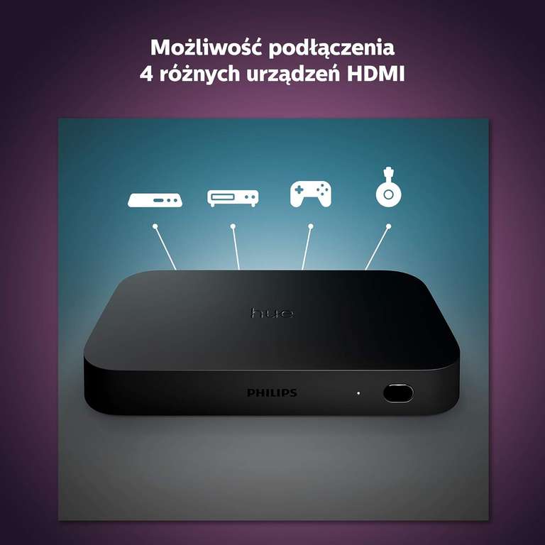 Philips Hue Play HDMI Sync Box, synchronizacja światła z TV i grą, do 4 urządzeń HDMI, 7 W, 240 V, czarny