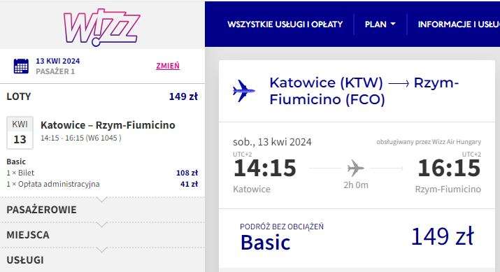 Lot do Rzymu z Katowic 13.04 - 15.04