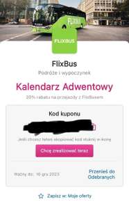 -20% kod Flixbus w Aplikacji T-Mobile kalendarz adwentowy 9.12.2023r.
