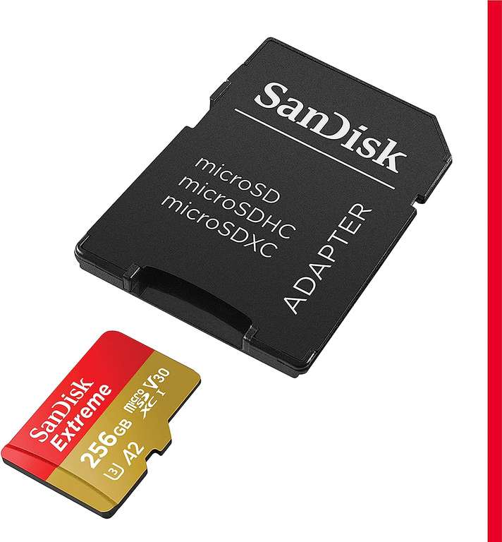 SanDisk Karta microSDXC 256 GB + adapter SD + RescuePRO Deluxe, do 190 MB/s, z wydajnością aplikacji A2, UHS-I, klasa 10, U3, V30 @AMAZON.PL