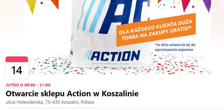 Otwarcie Action Koszalin | Gratis - duża torba na zakupy.