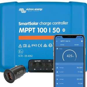 VICTRON ENERGY REGULATOR Smart Solar MPPT 100/50 + Ładowarka samochodowa USB FUMO 3000 mA