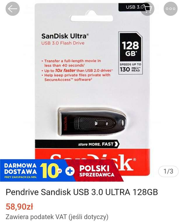 Pendrive Sandisk USB 3.0 ULTRA 128GB