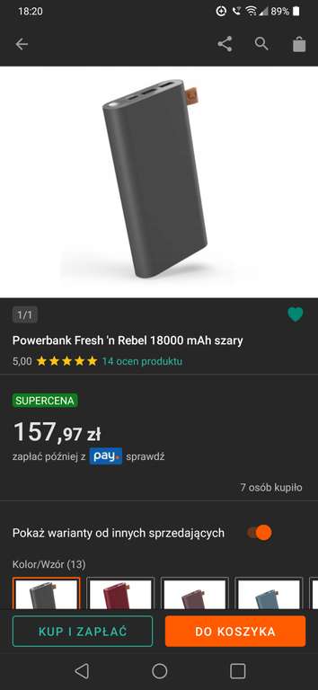 Powerbank Fresh 'n Rebel 18000 mAh szary