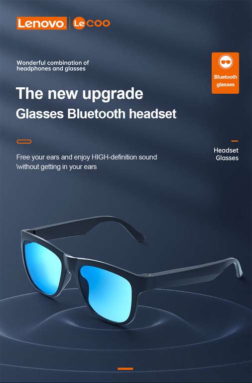 Lenovo Lecoo C8 okulary z wbudowanymi głośnikami i polaryzacją (Bluetooth 5.0, czas grania 4h) | Wysyłka z CN | $12.50 @ Aliexpress