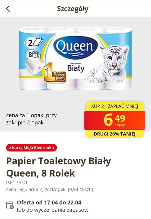 Papier toaletowy Queen Królowa 8 rolek