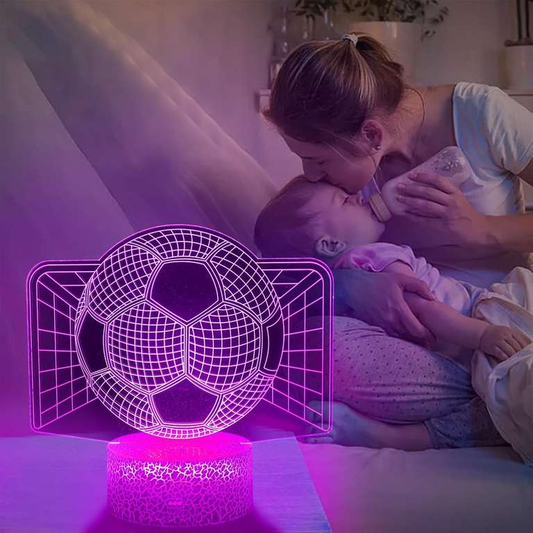 Lampka nocna LED dla dzieci, iluzja 3D, pilot, 16 kolorów ściemniania. Dostępne 3 motywy-piłka nożna, koszykówka, jednorożec