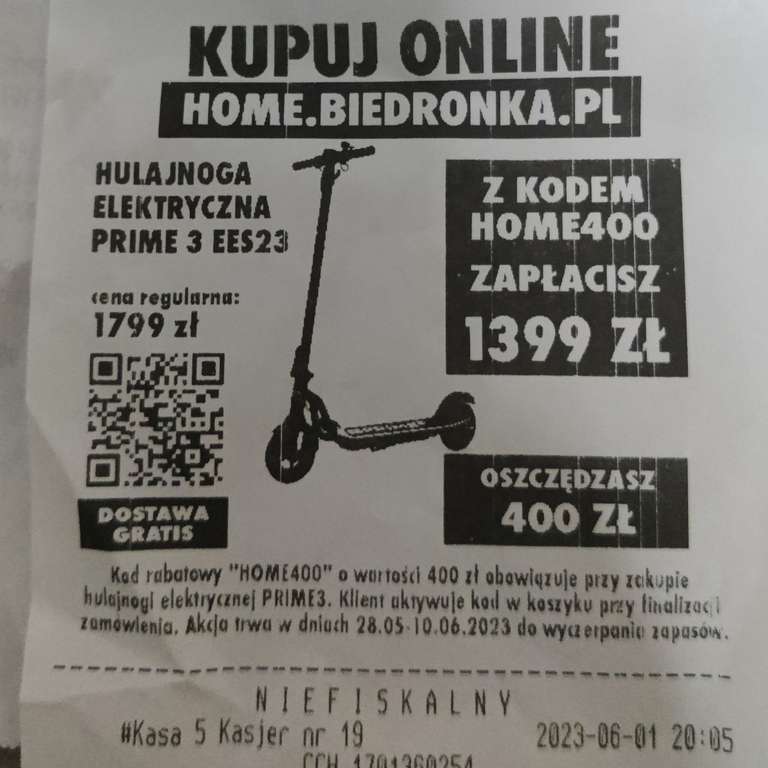 Hulajnoga elektryczna PRIME 3 EES23 za 1399 zł w Home Biedronka