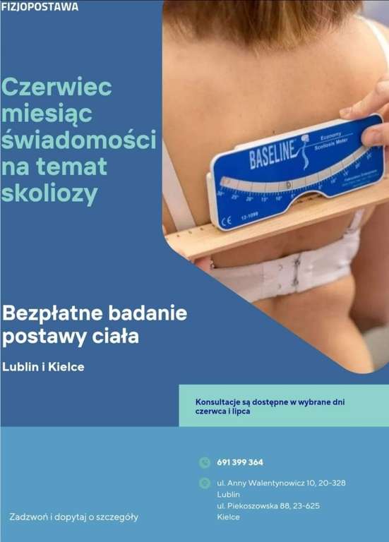 Bezpłatne badanie postawy ciała- Czerwiec miesiąc świadomości nt. skoliozy Lublin i Kielce