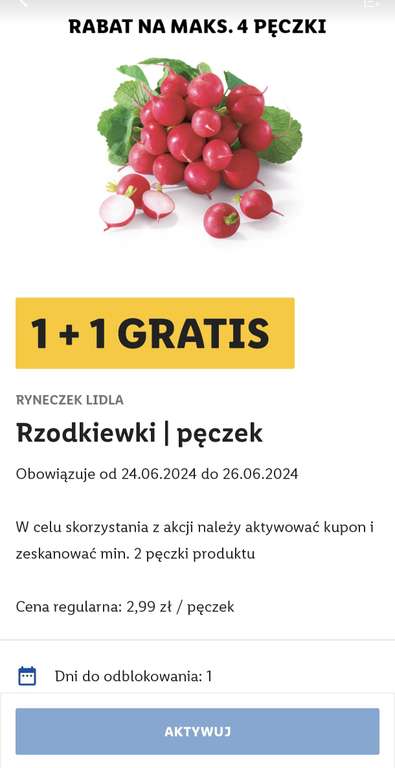 Polskie rzodkiewki, pęczek 1+1 gratis( maks.2 gratis czyli możliwe 2+2) @lidl
