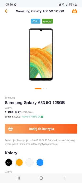 Smartfon Samsung A33 5g 6/128gb Orange Flex