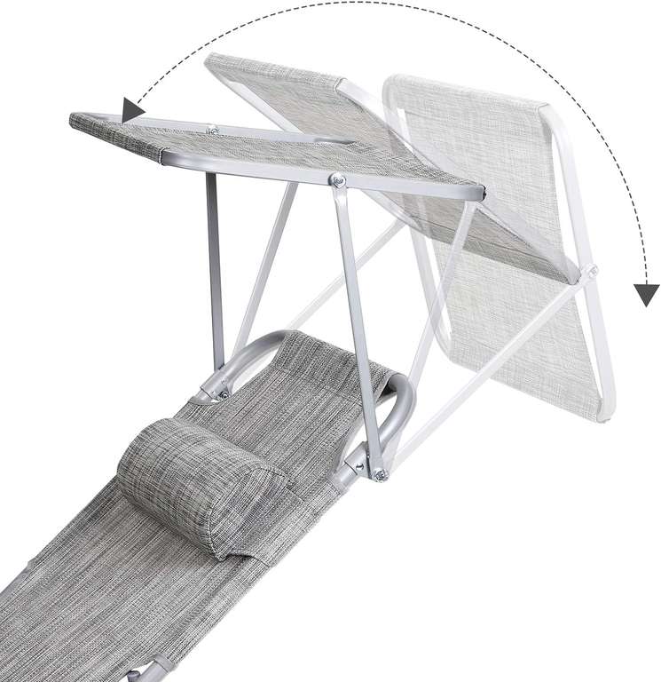 SONGMICS GCB19T składany leżak plażowy, 53 x 193 x 29 cm, obciążenie do 150 kg, ochrona przed słońcem, zagłówek, regulowane oparcie@Amazon