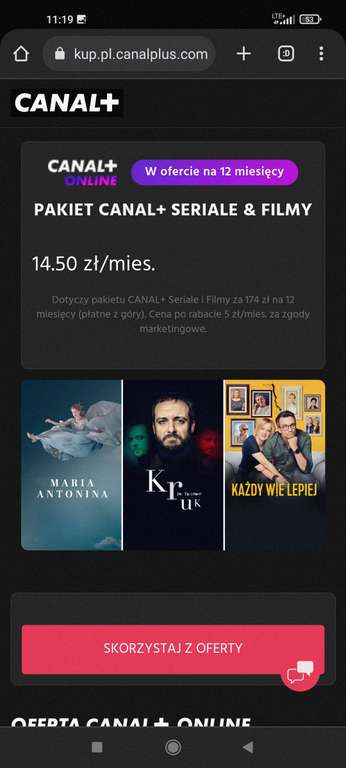 Pakiet Canal+ Seriale&Filmy / 14.5 zł msc. = 174 zł za rok