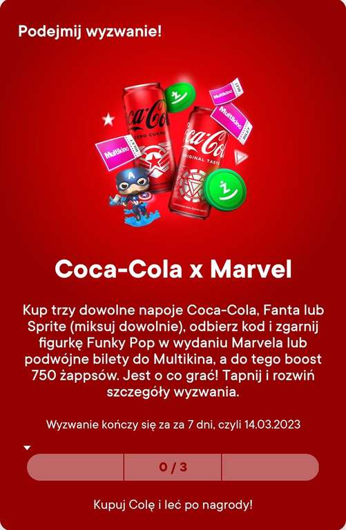 Kup 3x napój Coca Cola i odbierz 750 żappsów - Żabka