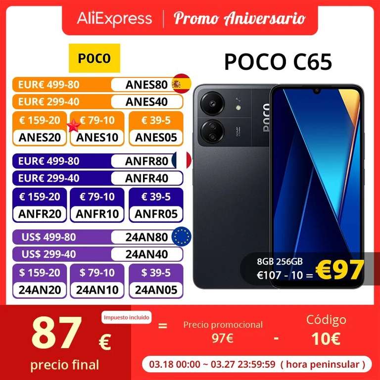 Smartfon POCO C65 wersja Global 6GB/128GB - $104.87