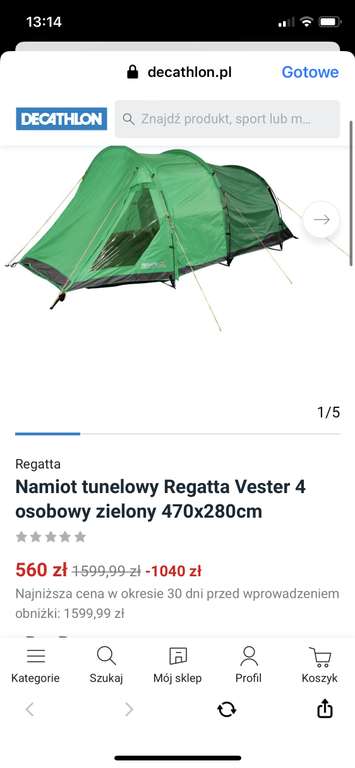Namiot tunelowy Regatta Vester 4 osobowy zielony 470x280cm