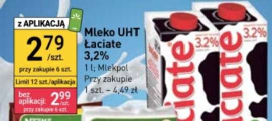 Mleko Łaciate 3,2% 1L cena 1 sztuki przy zakupie 6 z aplikacją @Stokrotka