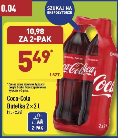 Coca-Cola w ALDI - cena przy zakupie 2-paku: 5,49/1 but. (1 l = 2,75)