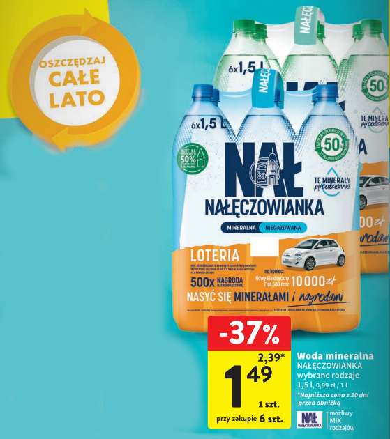 Woda mineralna Nałęczowianka 1,49 zł za butelkę przy zakupie zgrzewki w Intermarche