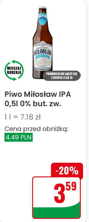 Piwo Miłosław but.zw. 0,5L pilzner, pszeniczne, niefiltrowane, IPA 0% @Dino