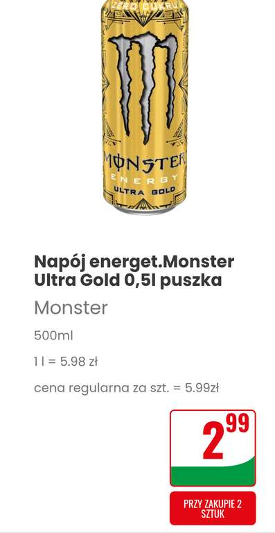 Napój energetyczny Monster Energy 0,5L cena puszki przy zakupie 2 @Dino