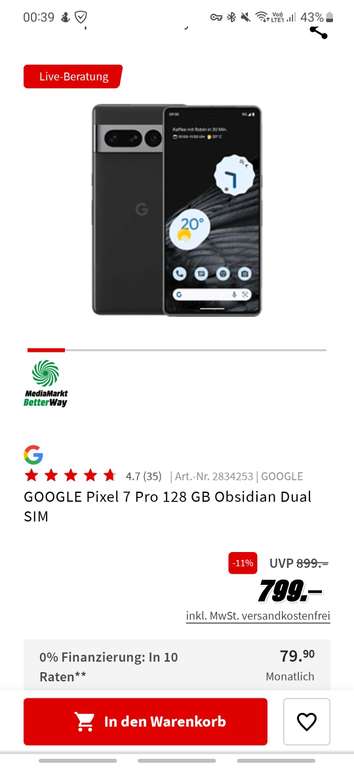 Smartfon Google Pixel 7 Pro 12Gb/128Gb wszystkie kolory