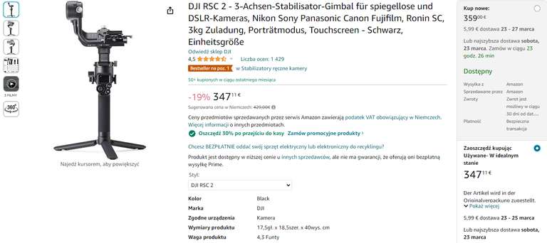 Gimbal Stabilizator DJI RSC 2 (Ronin-SC2) Amazon Warehouse Deals - 257,14 €