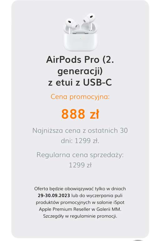Otwarcie nowego salonu iSpot - Poznań: okazja zbiorcza mi.in.: AirPods 2 gen - 499zł, iPhone 14 (128gb) - 3333zł