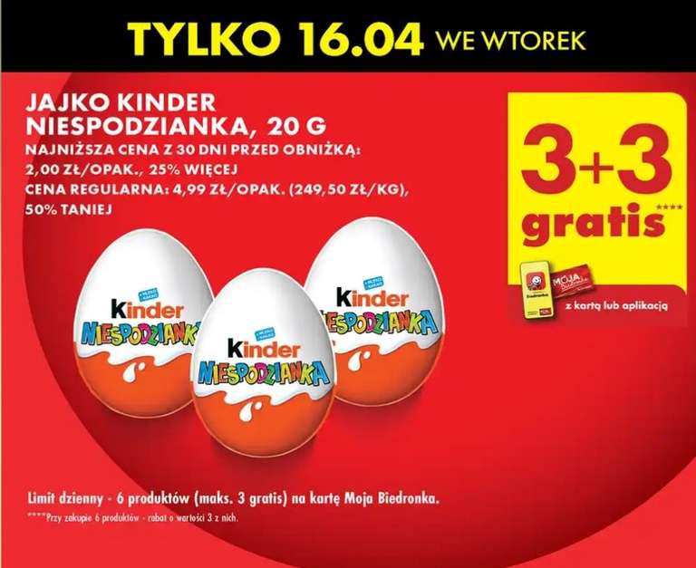 Jajko Kinder Niespodzianka 3+3 gratis - Biedronka