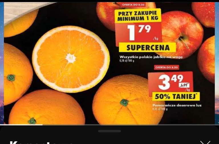 Pomarańcze deserowe cenie 3,49\kg @Biedronka