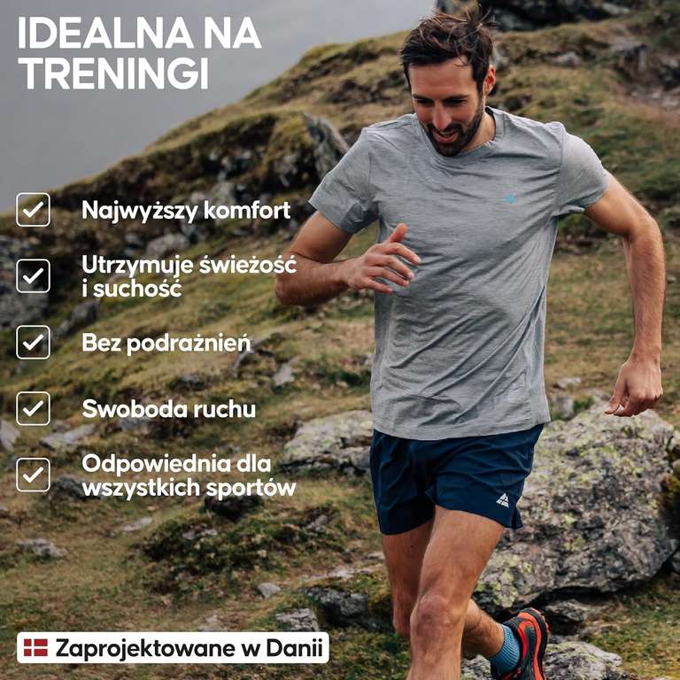 Koszulka sportowa Danish Endurance, T-shirt do biegania, na siłownię - czarny, niebieski lub szary - rozmiary do S do XXL