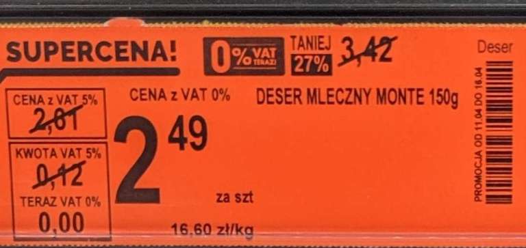Deser mleczny Monte 150g w Biedronce za 2,49 zł! (16,60 zł/kg)