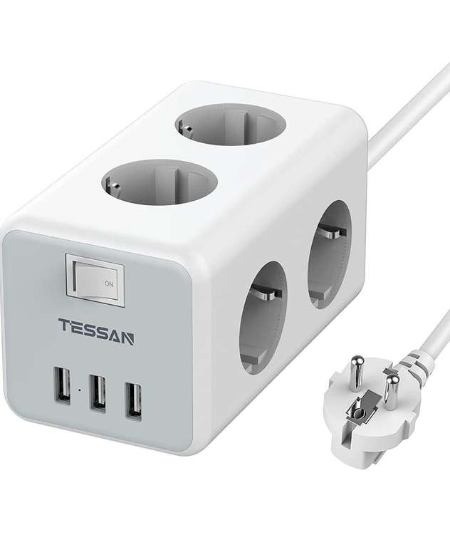 TESSAN 6 Stykowa Listwa Zasilająca (3600W, 16A) z 3 Złączami USB, Gniazdo Wielokrotne 9 w 1 z Przełącznikiem i Kablem 2M @Amazon.pl
