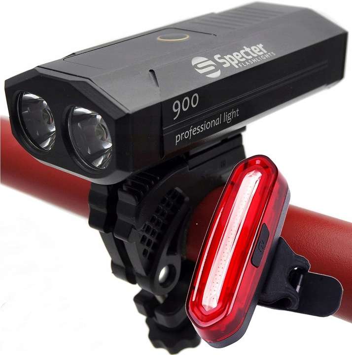 Oświetlenie rowerowe lampka Specter 900 + tył AQY-096 | 900 + 120 lm, USB, funkcja powerbanka @ Allegro Smart Okazje