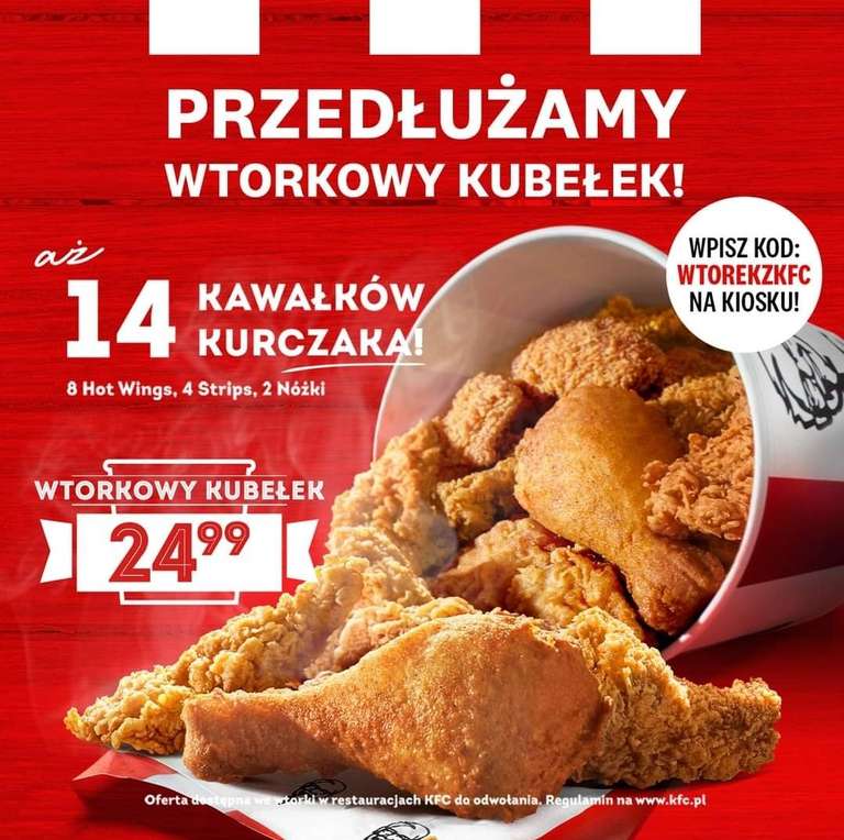 Przedłużenie promocji wtorkowego kubełka za 24.99 zł @KFC