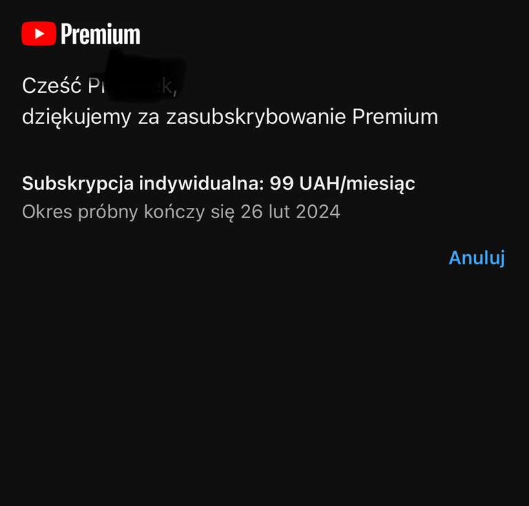 YouTube Premium + YT Music za 99UAH - 10.50 zł