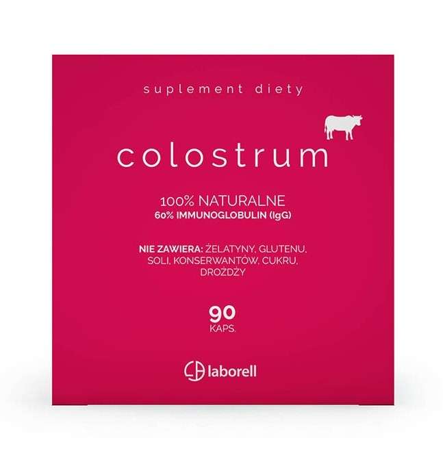 Laborell Colostrum Siara bydlęca 60% immunoglobulin, 90 kapsułek, suplement diety, wzmocnienie odporności