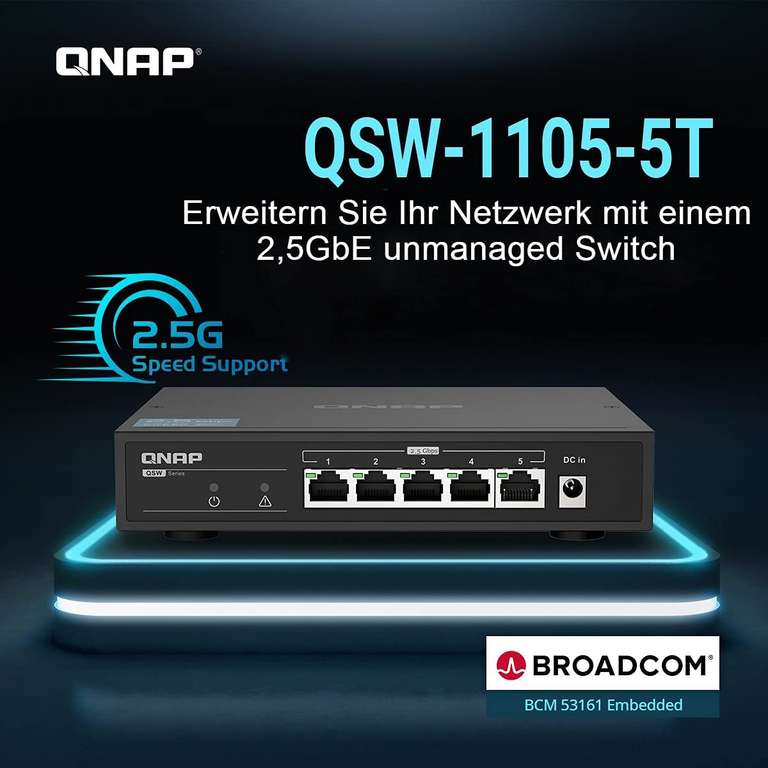 QNAP QSW-1105-5T, 5-portowy, nie zarządzalny switch 2.5gb/s (2,5 G/1 G/100 M)
