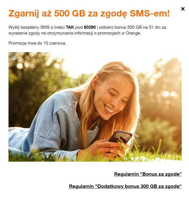 Orange na kartę - aż 500 GB za zgodę SMS'em dla nowych