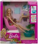 Barbie Mani-Pedi Spa - zestaw do zabawy z lalką, szczeniaczkiem, funkcją zmiany koloru i saszetkami z proszkiem