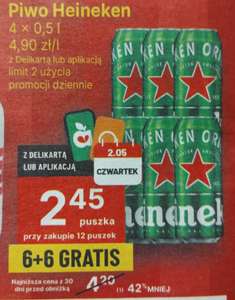 Piwo Heineken puszka 0,5L 6+6 gratis @Delikatesy Centrum