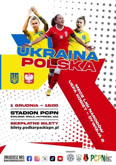 Bezpłatne bilety na mecz ligi narodów UEFA kobiet Polska - Ukraina na stadionie PCPN w Stalowej Woli