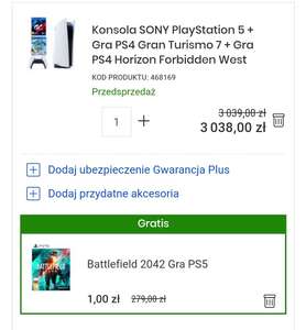 Konsola PS5 + Horizon Forbidden West (PS4) + Gran Turismo 7 + Battlefield 2042